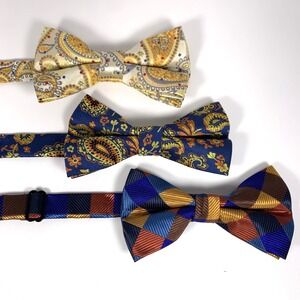 Hisdern Mens Bow Tie  Silk Blend Paisley & Geometric Designs Neckwear Lot of 3